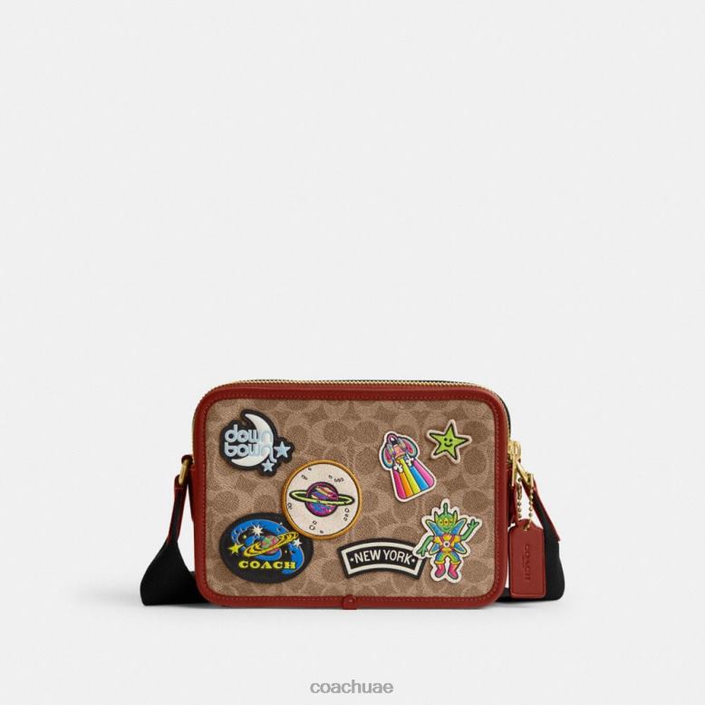 Coach رجال حقيبة كروس كوزميك كوتش تشارتر مقاس 24 من القماش المميز مع رقع تان/صدأ متعدد 46266652