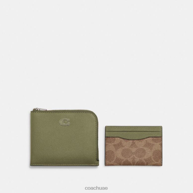 Coach رجال محفظة 3 في 1 بسحاب على شكل حرف L مع قماش مميز طحلب 46266702