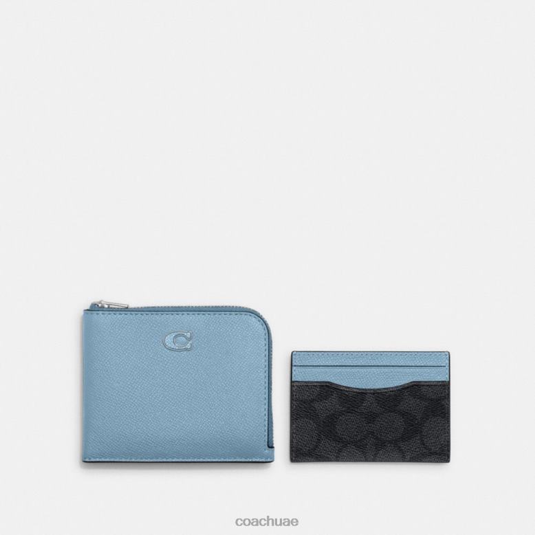 Coach رجال محفظة 3 في 1 بسحاب على شكل حرف L مع قماش مميز حمام سباحة/فحم 46266715