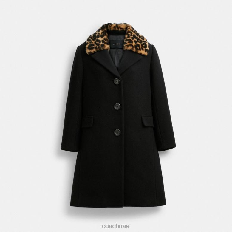Coach نحيف معطف من الصوف مع طوق شيرلنغ أسود 46266449