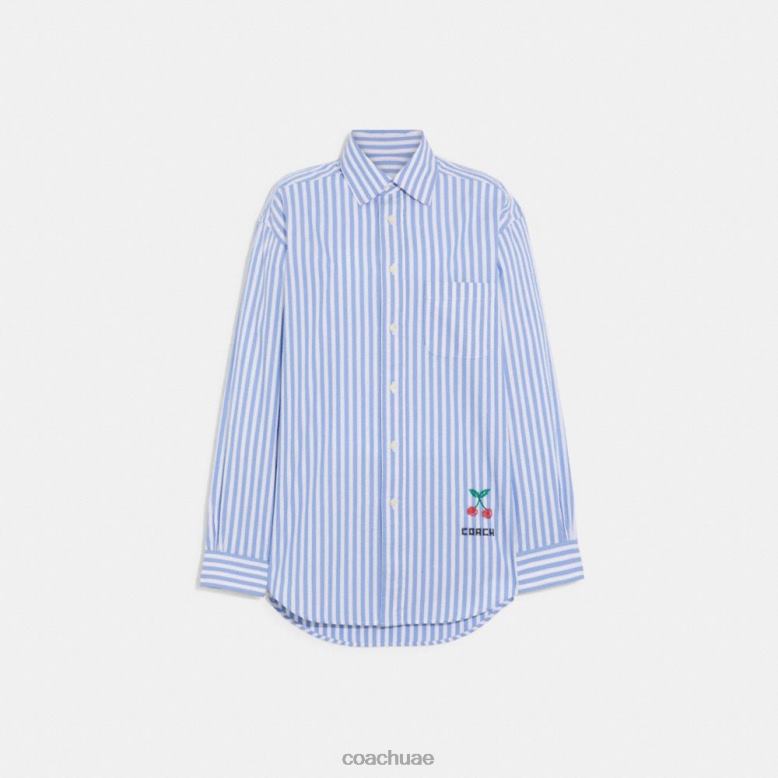 Coach نحيف قميص مخطط بأزرار سفلية متعدد أزرق. 46266499