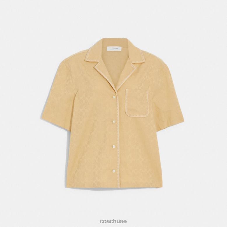 Coach نحيف قميص جاكار كروشيه مميز بأزرار سفلية توقيع تان 46266500