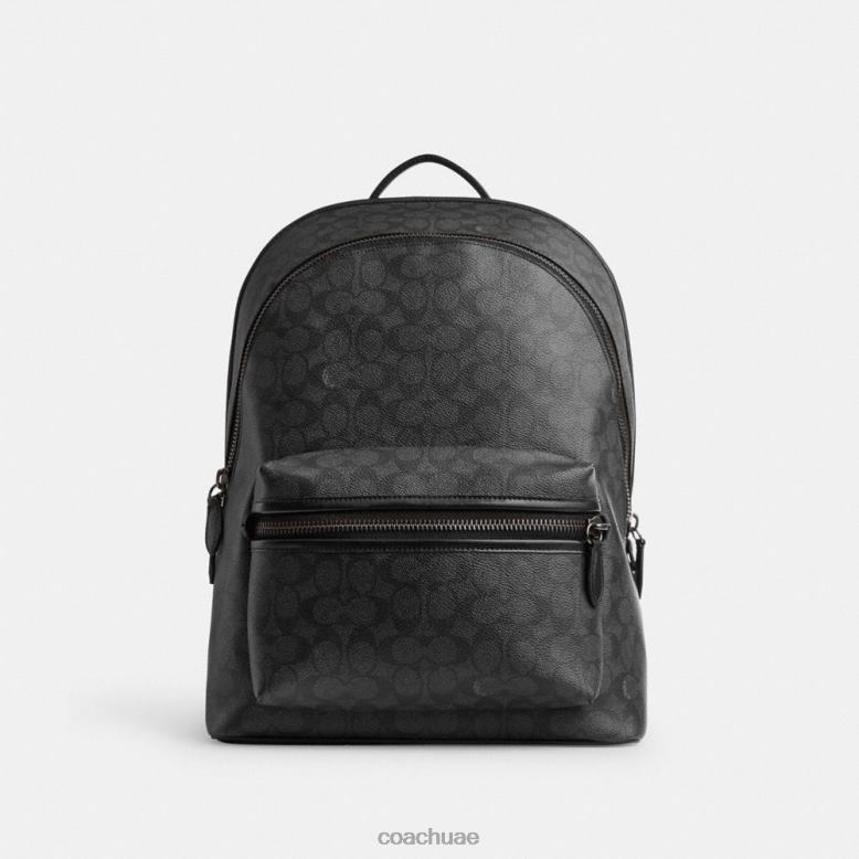 Coach رجال حقيبة ظهر مستأجرة من القماش المميز فحم 46266676