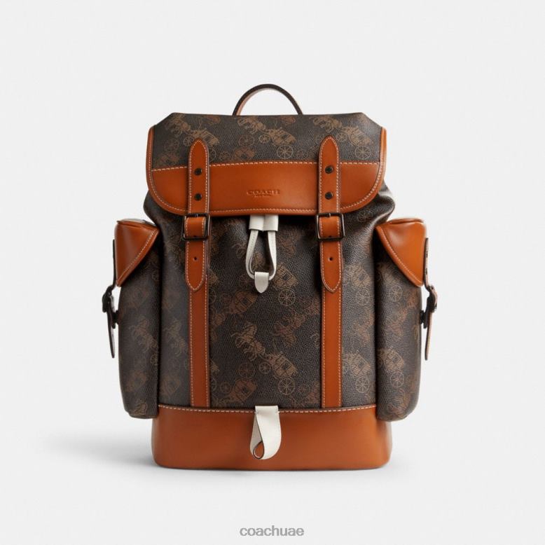 Coach رجال حقيبة ظهر بطبعة حصان وعربة كبيرة الكمأة / العنبر المصقول 46266681