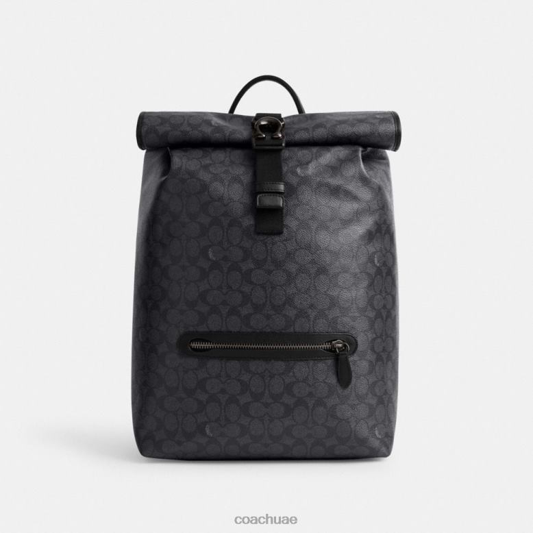Coach رجال حقيبة ظهر بيك رول توب مصنوعة من القماش المميز فحم 46266685