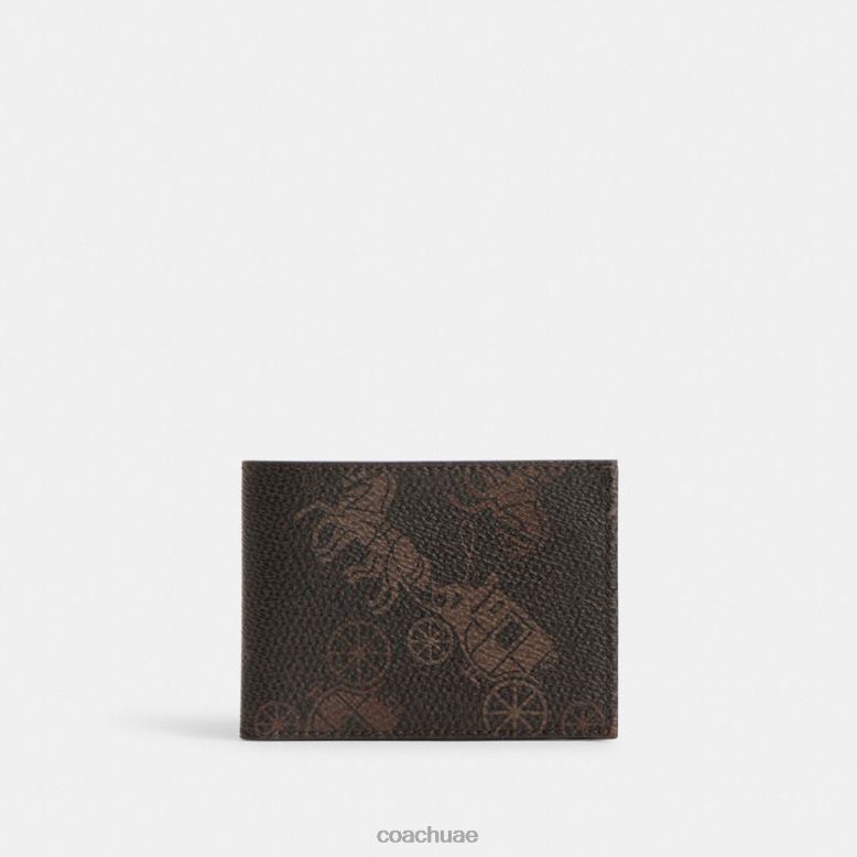 Coach رجال محفظة رفيعة قابلة للطي مع طبعة حصان وعربة كبيرة الكمأة / العنبر المصقول 46266704