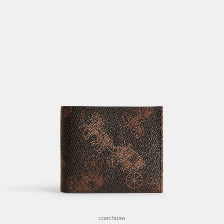 Coach رجال محفظة مزدوجة الطي مع طبعة حصان وعربة كبيرة الكمأة / العنبر المصقول 46266705