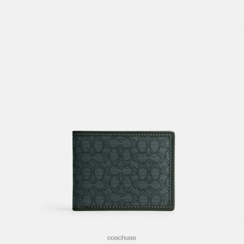 Coach رجال محفظة رفيعة قابلة للطي مصنوعة من قماش الجاكار المميز الأمازون الأخضر 46266708