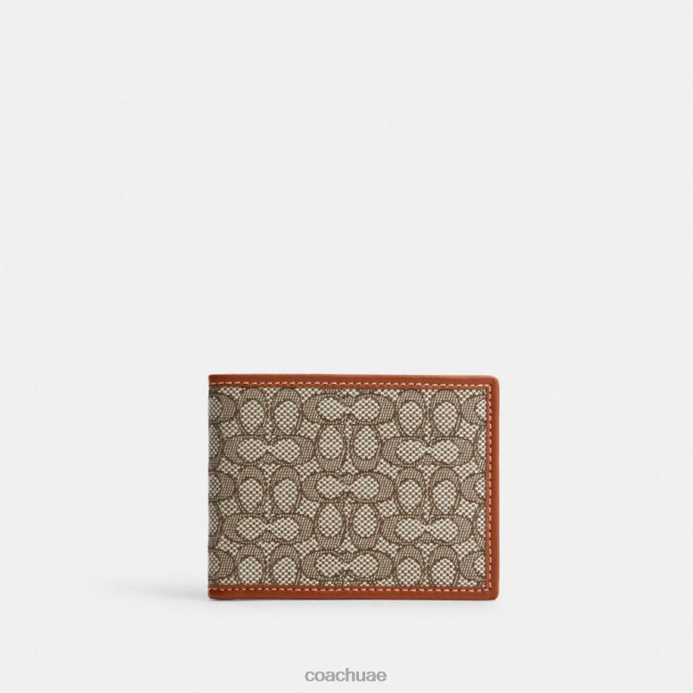 Coach رجال محفظة رفيعة قابلة للطي مصنوعة من قماش الجاكار المميز الكاكاو / العنبر المصقول 46266709