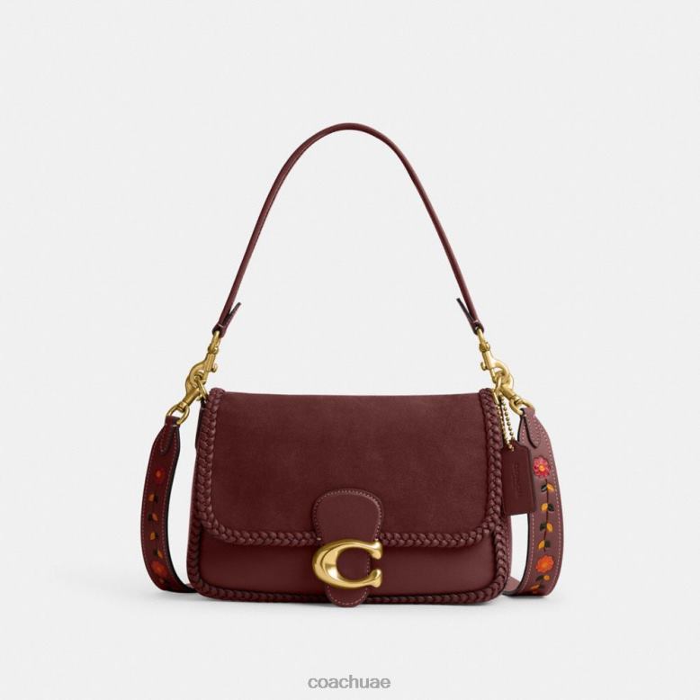 Coach نحيف حقيبة كتف ناعمة مع جديلة ب4/نبيذ 46266129