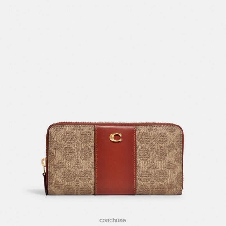 Coach نحيف محفظة أكورديون بسحاب مصنوعة من قماش ملون مميز ب4/صدأ أسمر 46266329