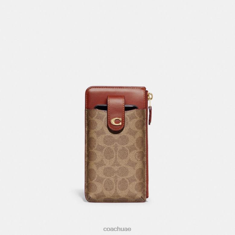 Coach نحيف محفظة الهاتف الأساسية في قماش التوقيع ب4/صدأ أسمر 46266388