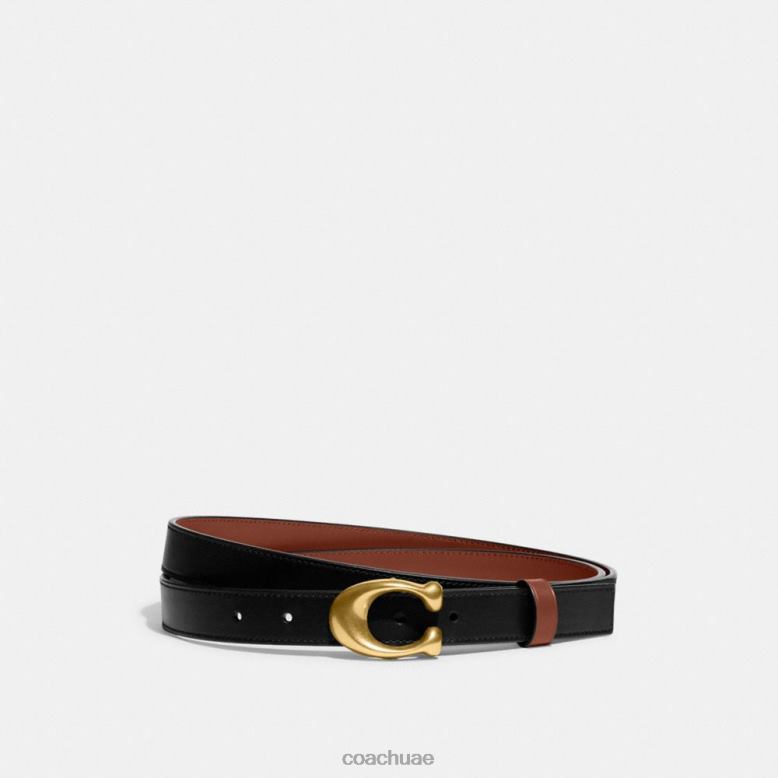 Coach نحيف حزام ذو وجهين بإبزيم على شكل حرف C منحوت مقاس 25 مم B4 / سرج أسود 1941 46266613