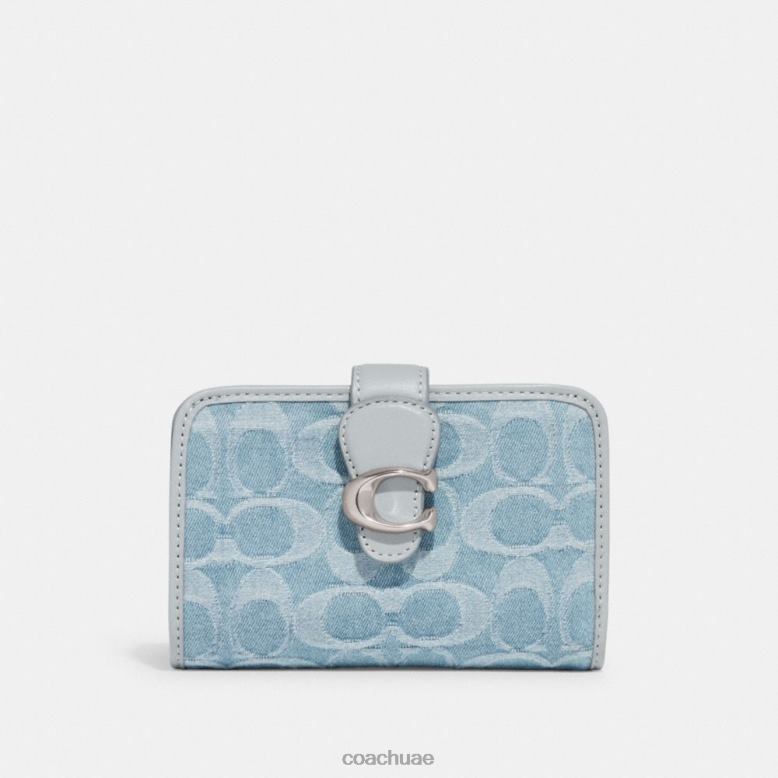 Coach نحيف محفظة متوسطة الحجم من قماش الدنيم المميز Lh / أزرق شاحب 46266156