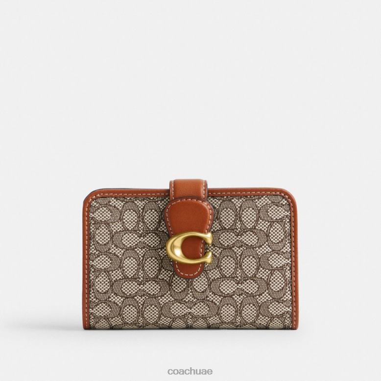 Coach نحيف محفظة تابي متوسطة الحجم مصنوعة من قماش الجاكار المميز b4/الكاكاو المصقول أمب 46266331