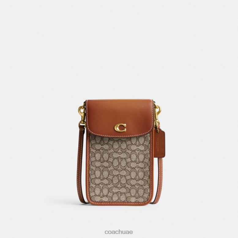 Coach نحيف حقيبة كروس للهاتف من قماش الجاكار الصغير المميز b4/الكاكاو المصقول أمب 46266386