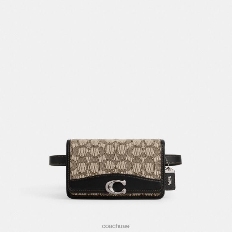 Coach نحيف حقيبة حزام بانديت من قماش الجاكار المميز lh / الكاكاو الأسود 4626611