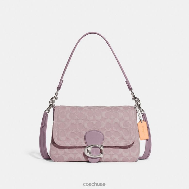 Coach نحيف حقيبة كتف ناعمة من قماش الدنيم المميز lh/أرجواني شاحب 46266154