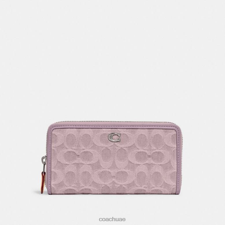 Coach نحيف محفظة أكورديون بسحاب من الدنيم المميز lh/أرجواني شاحب 46266325