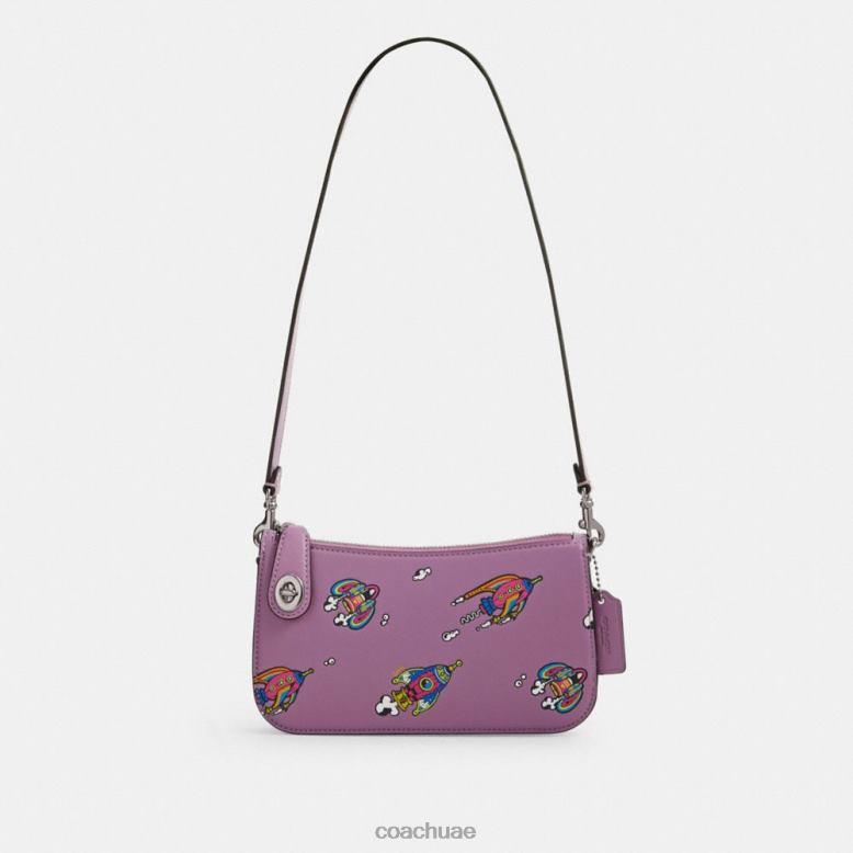 Coach نحيف حقيبة كتف كوزميك كوتش بن بطباعة صاروخية lh/زهرة الأوركيد البنفسجية المتعددة 4626669